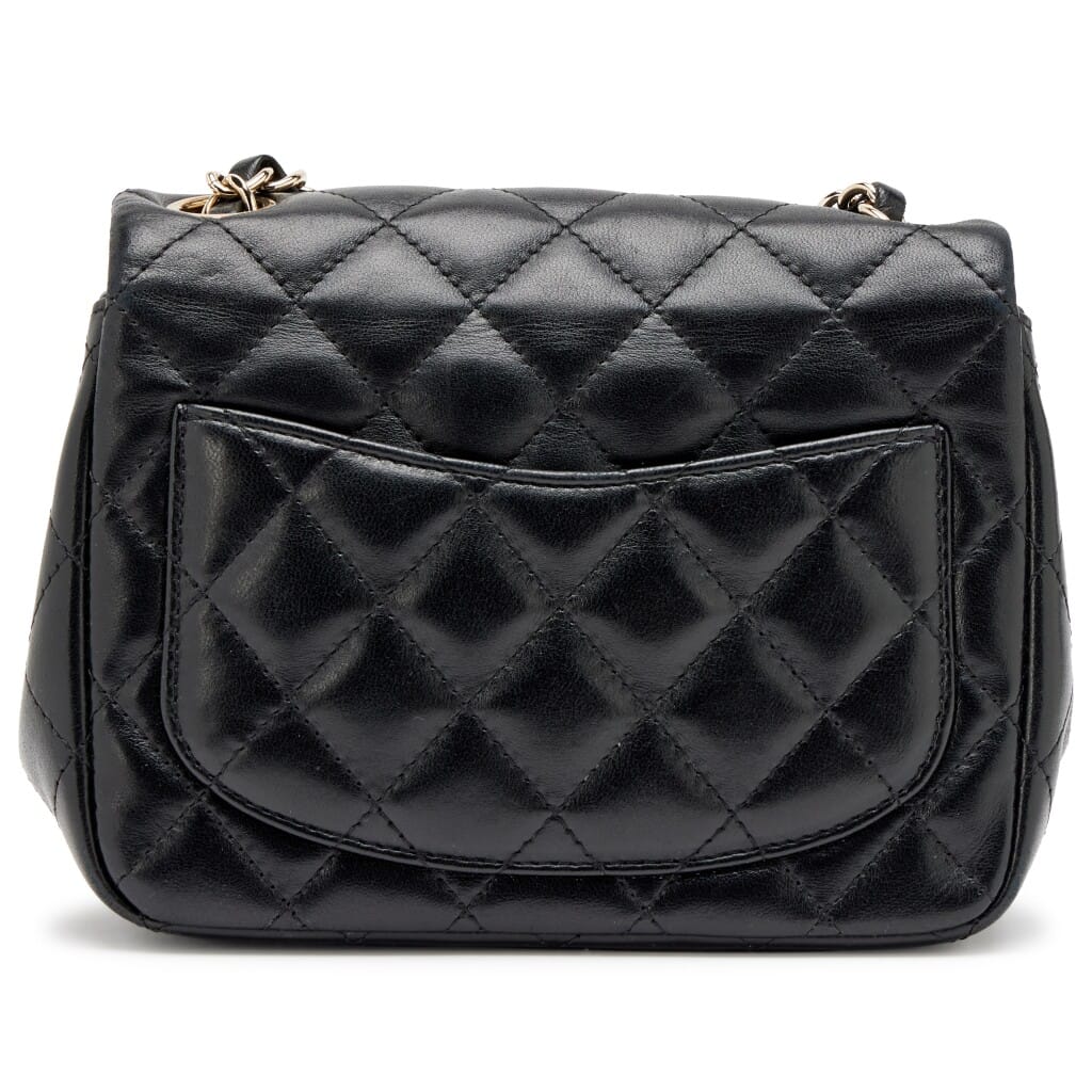 Black Quilted Lambskin Mini Square Classic Single Flap Bag Light Gold Hardware, 2015