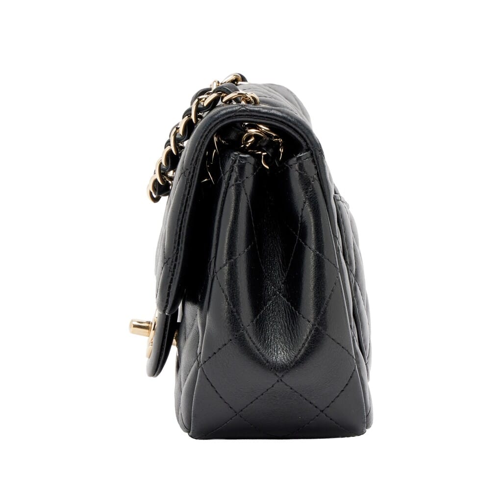 Black Quilted Lambskin Mini Square Classic Single Flap Bag Light Gold Hardware, 2015