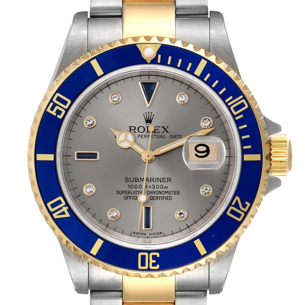 Submariner 'Serti' Dial (Reference 16613). A 40mm stainless steel yellow gold diamond & gem-set automatic wristwatch with date.