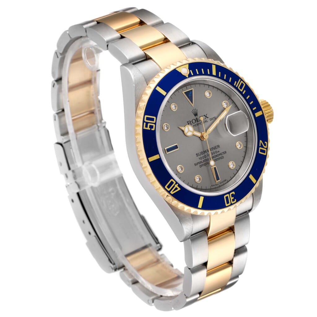 Submariner 'Serti' Dial (Reference 16613). A 40mm stainless steel yellow gold diamond & gem-set automatic wristwatch with date.