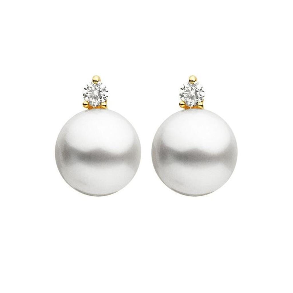 Gold, Cultured Pearl and Diamond Earclips