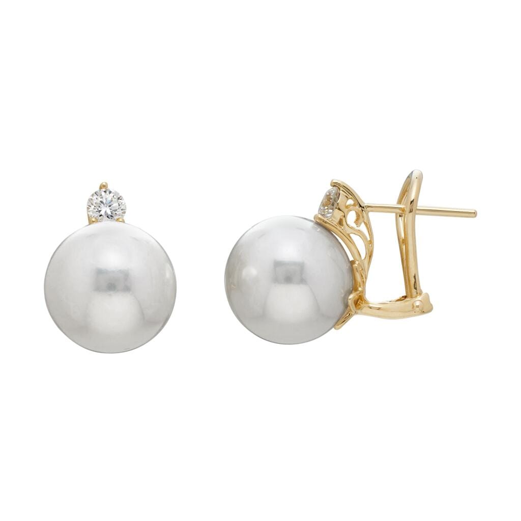 Gold, Cultured Pearl and Diamond Earclips