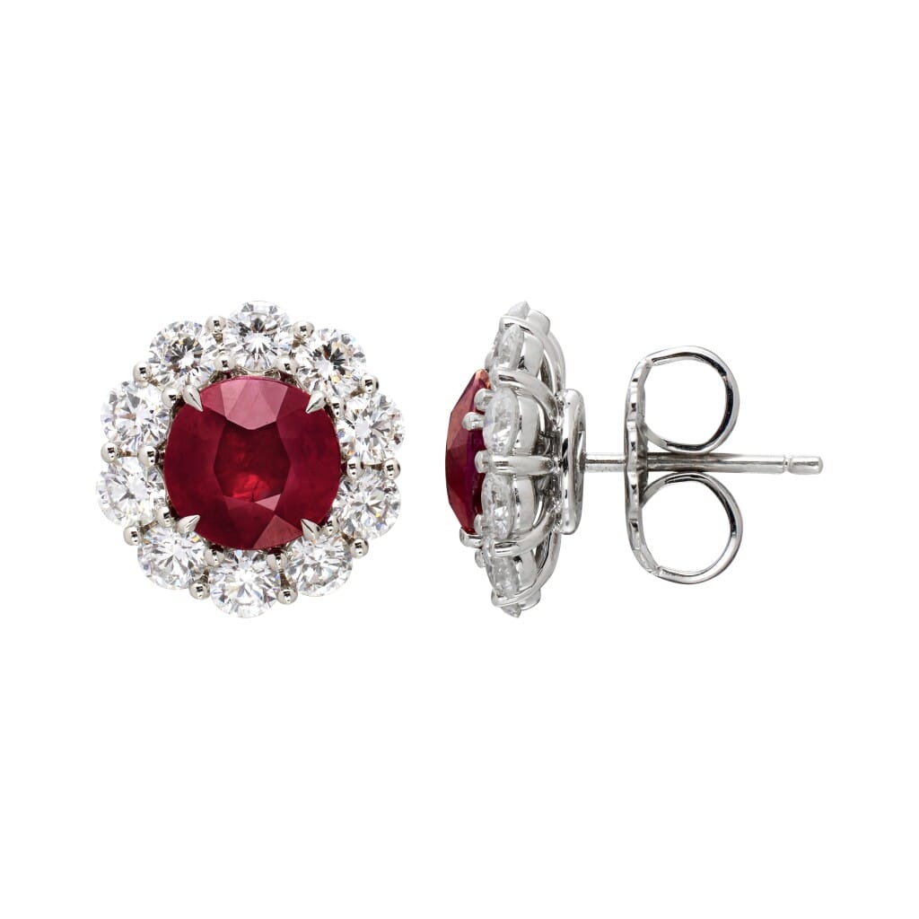 Platinum, 3.81ctw Burmese Pigeon's Blood Ruby and Diamond Stud Earrings