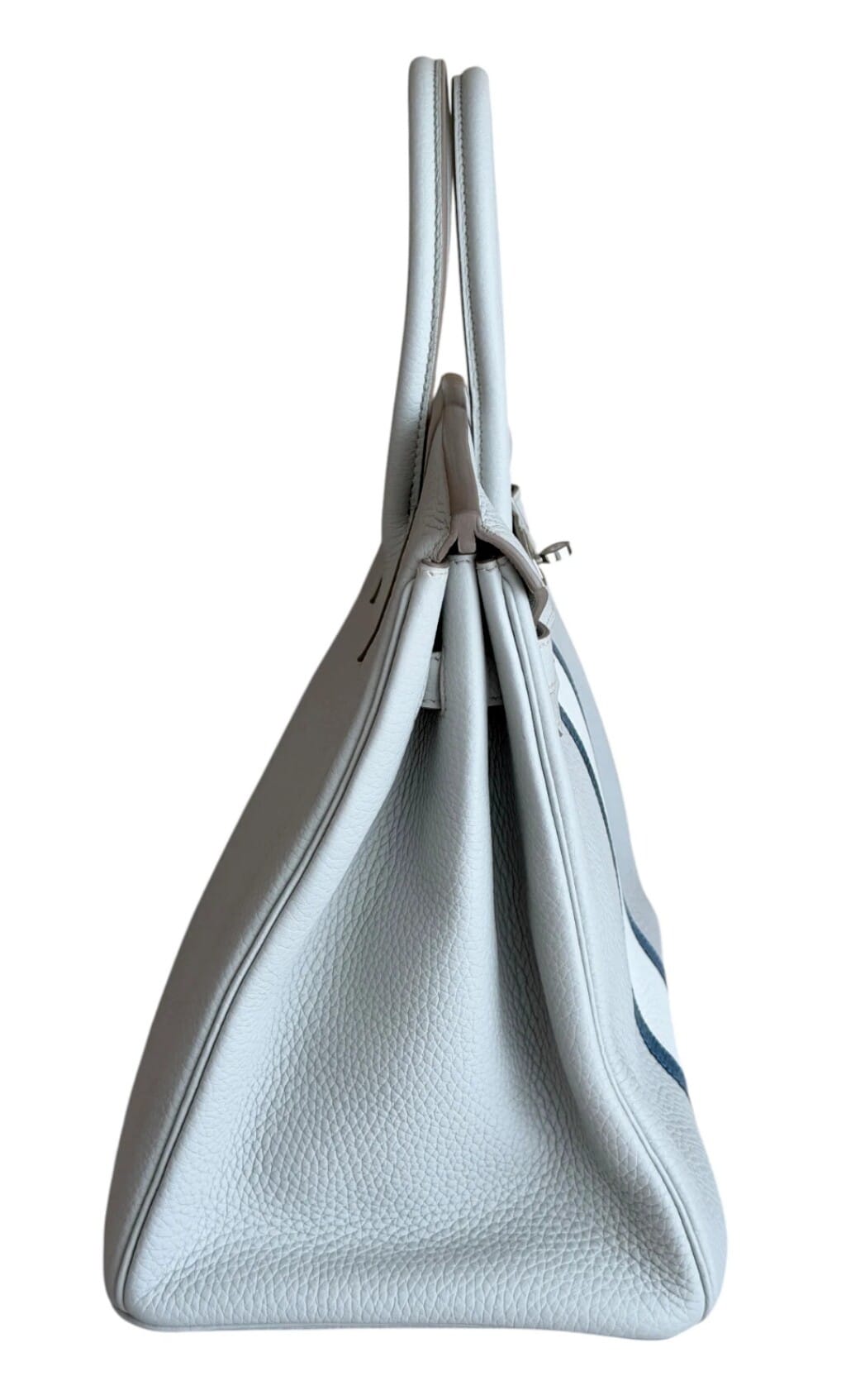 Limited Edition Gris Perle, White, and Bleu Mykonos Clemence and Shiny Niloticus Lizard Club Birkin 35 Palladium Hardware, 2011