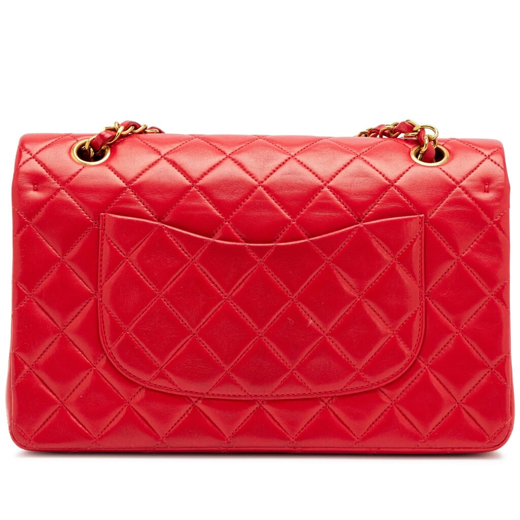 Vintage Lipstick Red Quilted Lambskin Classic Medium Double Flap Bag Gold Hardware, 1994-1996