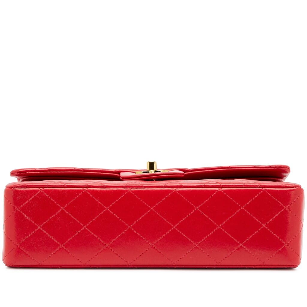 Vintage Lipstick Red Quilted Lambskin Classic Medium Double Flap Bag Gold Hardware, 1994-1996