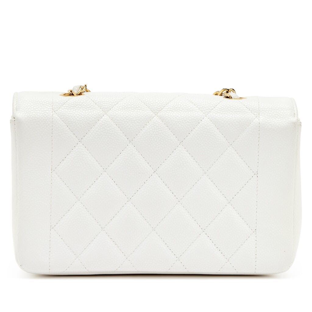 Vintage White Quilted Caviar Small Diana Flap Bag Gold Hardware, 1991-1994