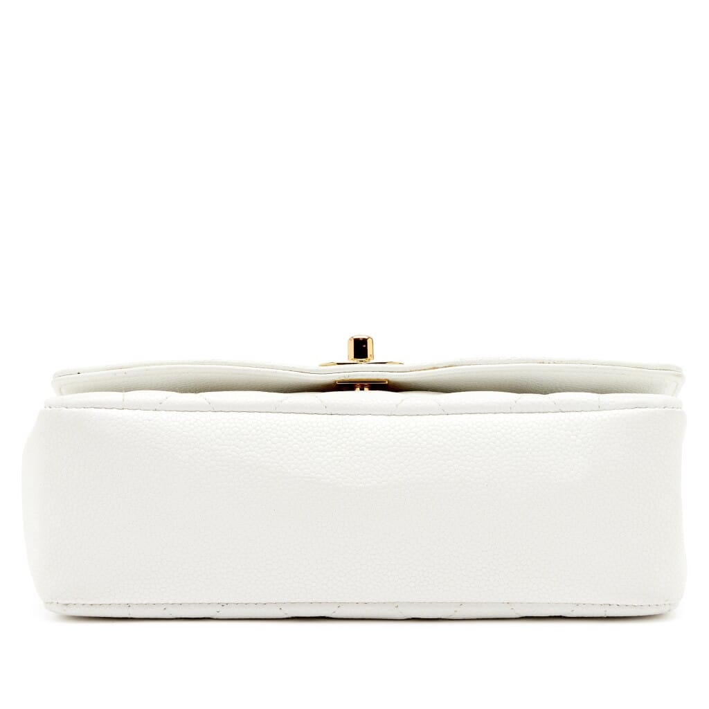 Vintage White Quilted Caviar Small Diana Flap Bag Gold Hardware, 1991-1994