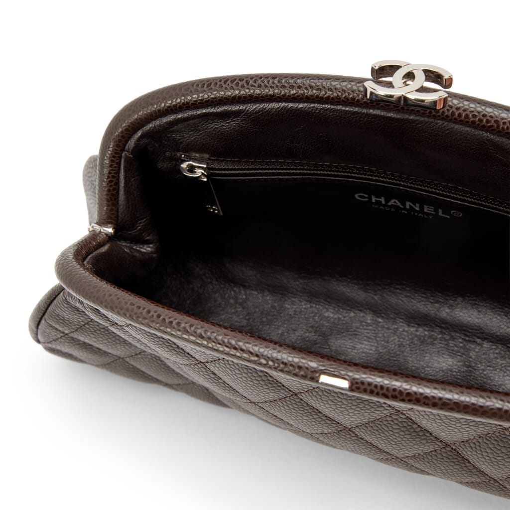 Chocolate Brown Quilted Caviar Timeless Clutch Silver Hardware, 2008-2009