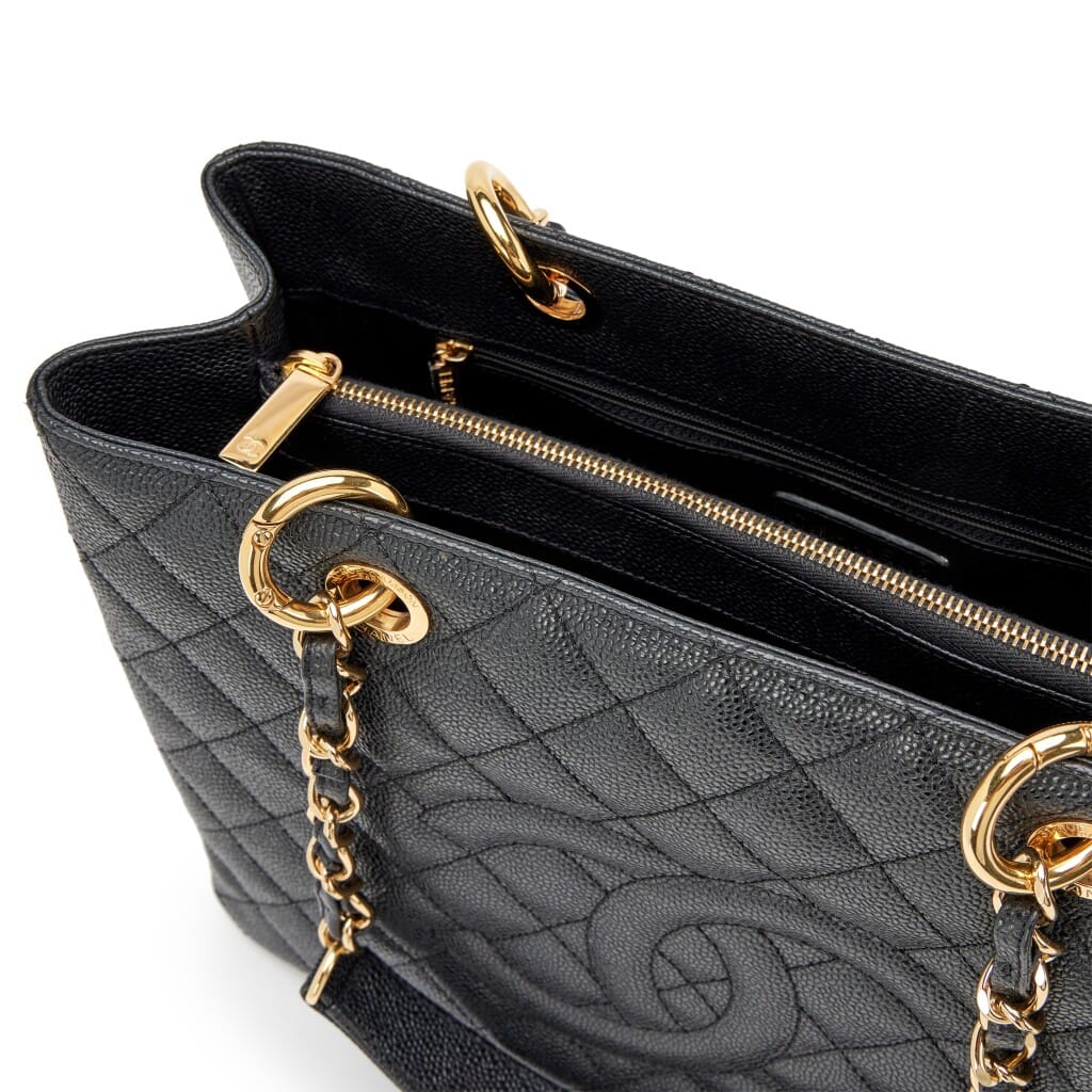 Black Quilted Caviar Timeless Grand Shopping Tote Gold Hardware, 2012