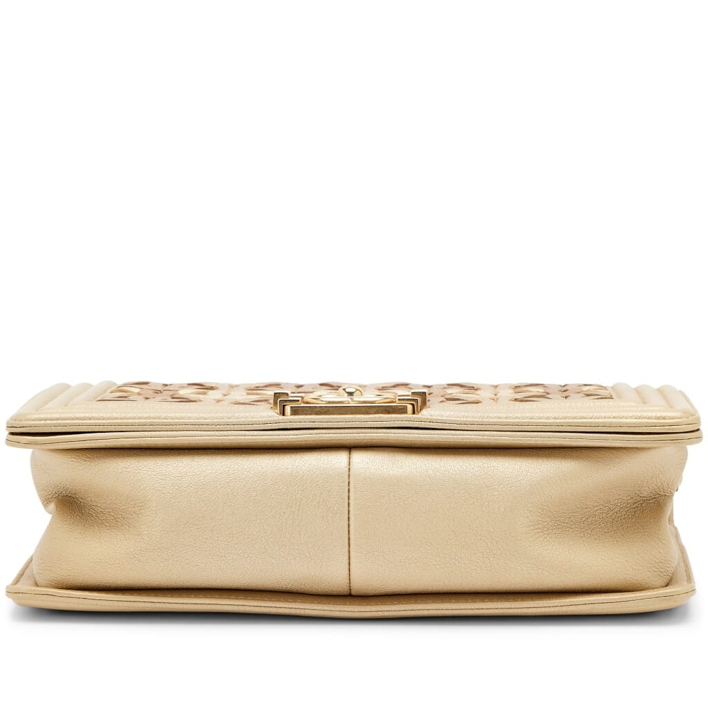 Metallic Gold Woven Lambskin CC Cut Out Medium Boy Bag Aged Gold Hardware, 2015