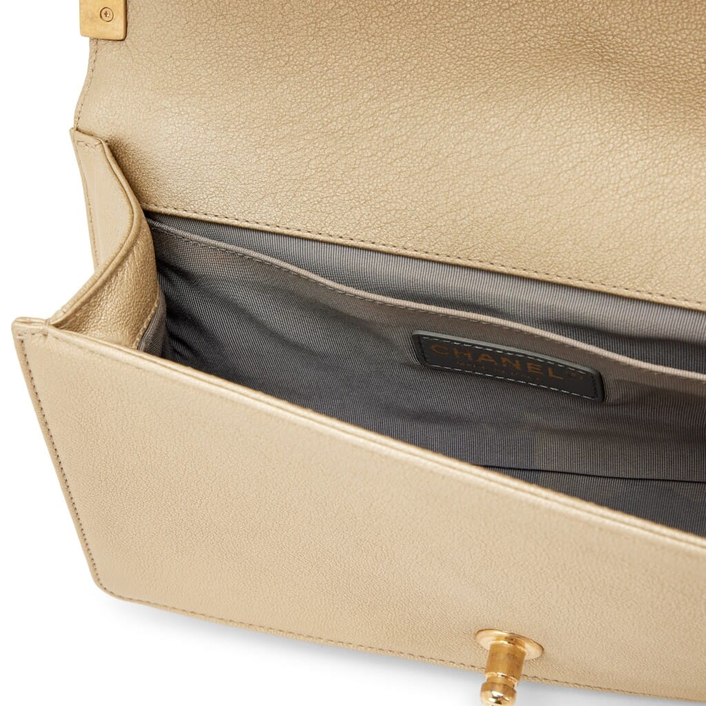 Metallic Gold Woven Lambskin CC Cut Out Medium Boy Bag Aged Gold Hardware, 2015
