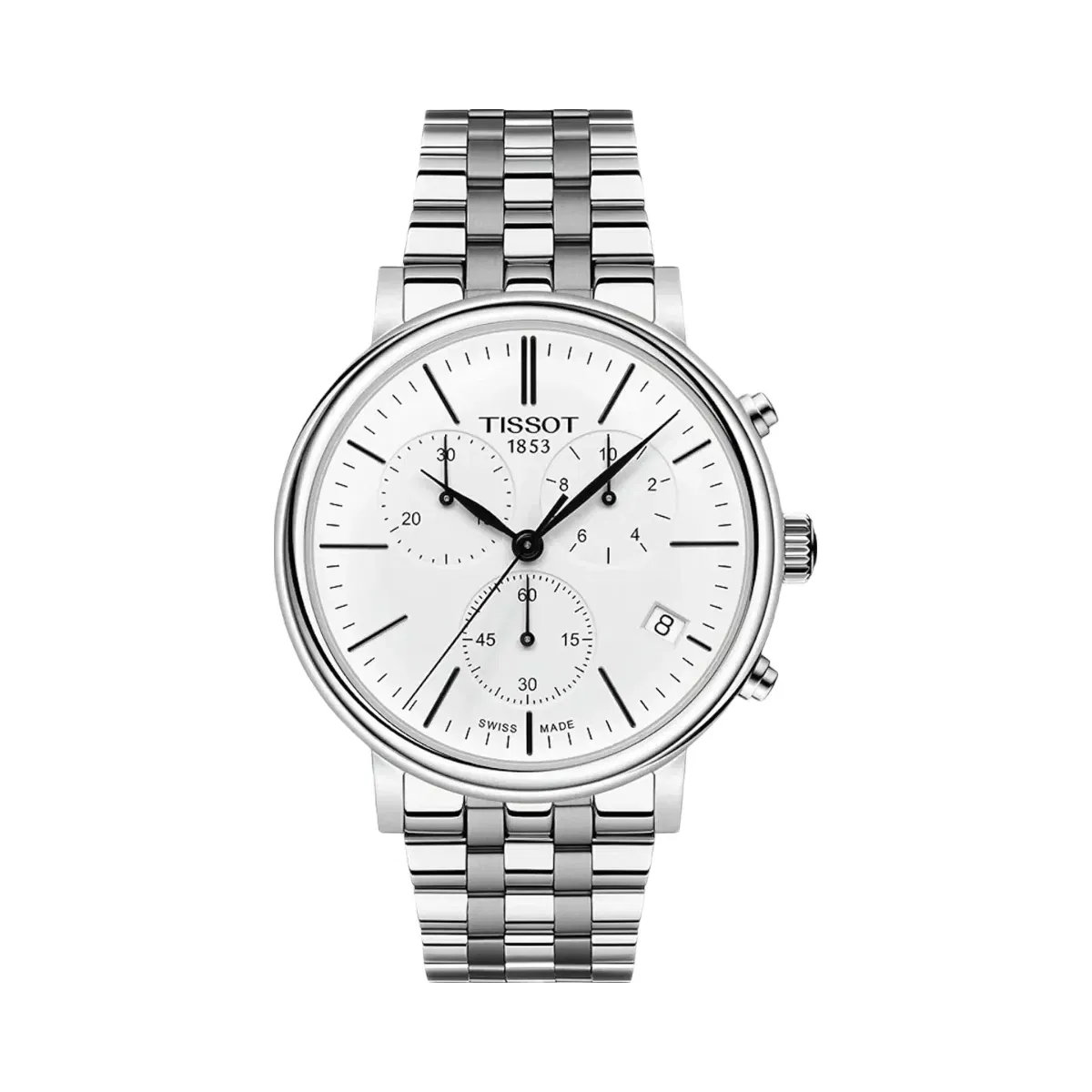Tissot Carson Men Quartz White Dial Chronograph Stainless Steel Watch T1224171101100
