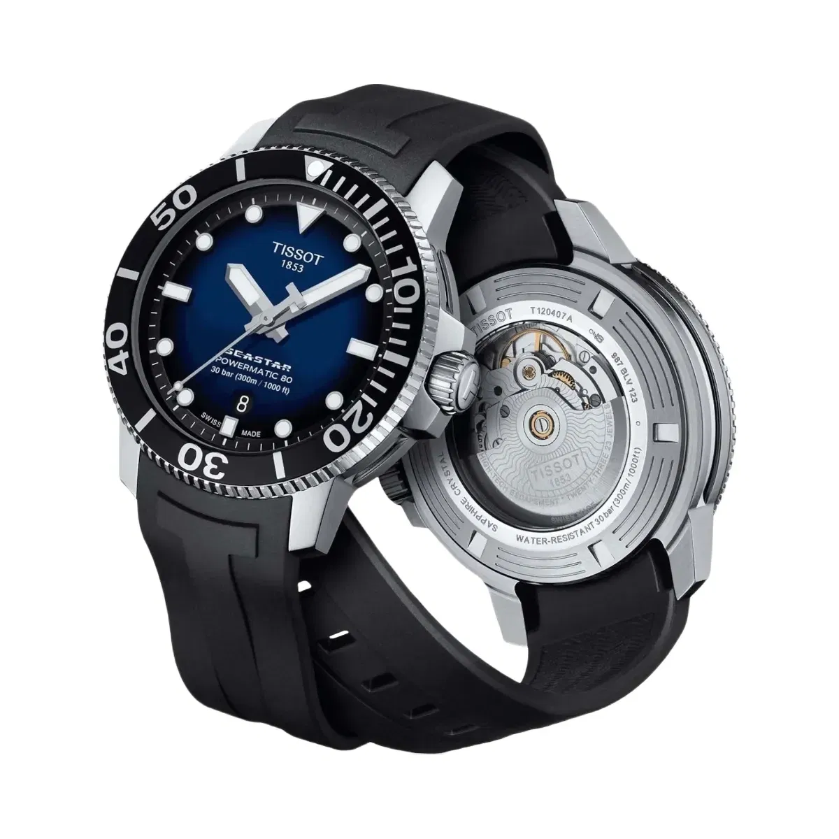Tissot Seastar Men Automatic Blue Dial Analog Rubber Watch T1204071704100
