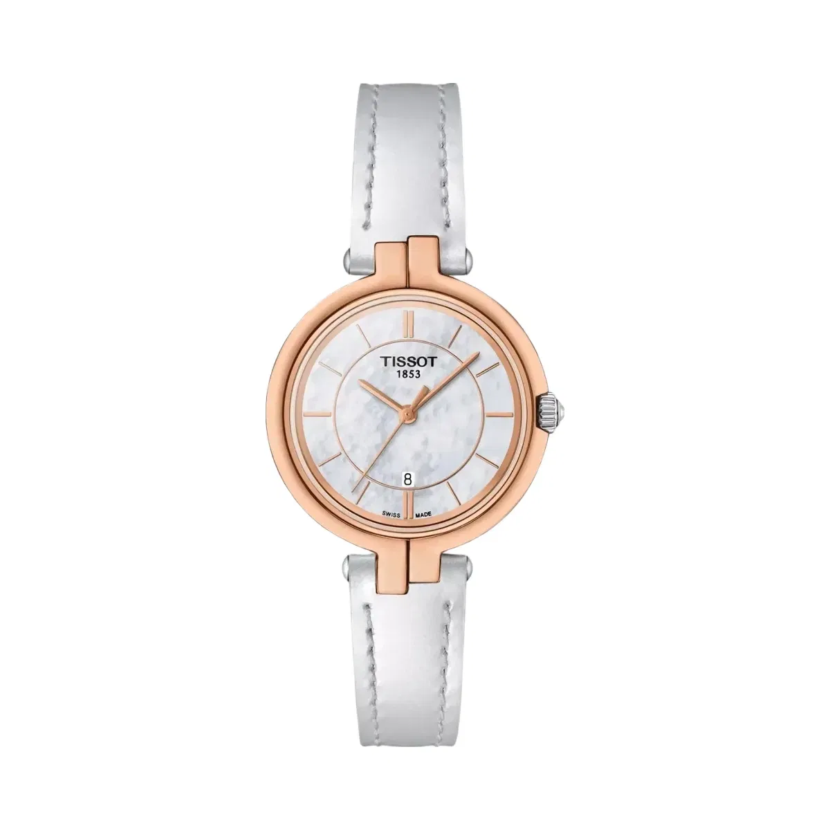 Tissot Flamingo T-Lady Women Quartz Analog Mother Of Pearl Dial Leather Watch T0942102611101