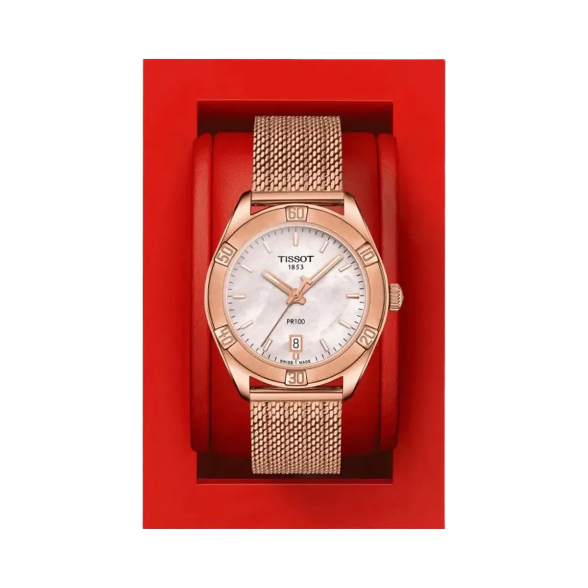 Tissot PR 100 Women Quartz Mother Of Pearl Dial Analog Mesh Watch T1019103315100