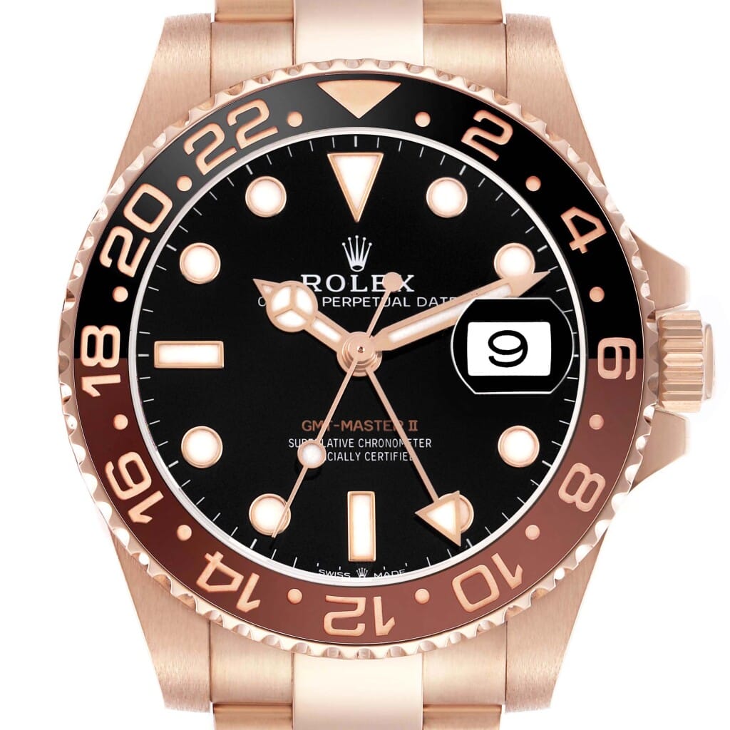 GMT-Master II 'Root Beer' (Reference 126715CHNR). A 40mm rose gold automatic wristwatch with date & dual time. 2022
