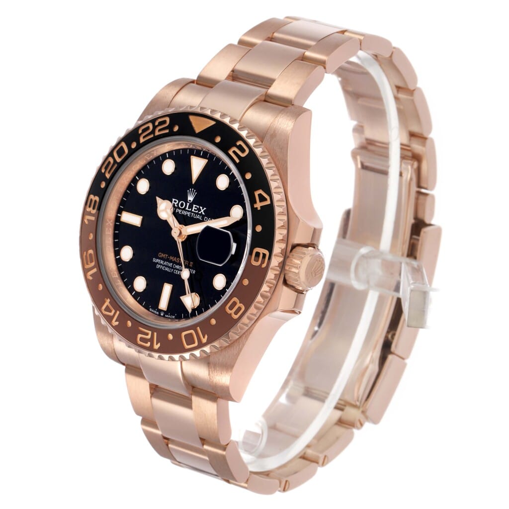 GMT-Master II 'Root Beer' (Reference 126715CHNR). A 40mm rose gold automatic wristwatch with date & dual time. 2022