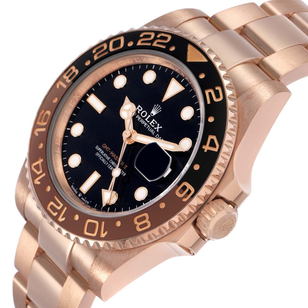 GMT-Master II 'Root Beer' (Reference 126715CHNR). A 40mm rose gold automatic wristwatch with date & dual time. 2022