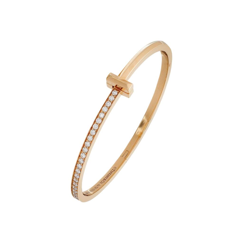 Rose Gold and Diamond T1 Narrow Hinged Bangle Bracelet