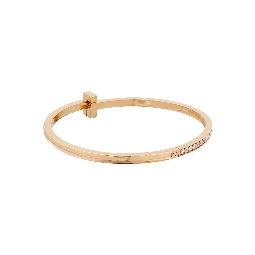 Rose Gold and Diamond T1 Narrow Hinged Bangle Bracelet