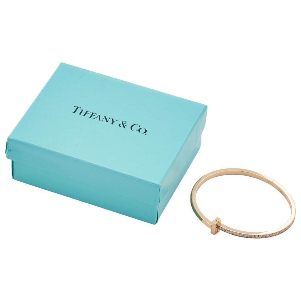 Rose Gold and Diamond T1 Narrow Hinged Bangle Bracelet
