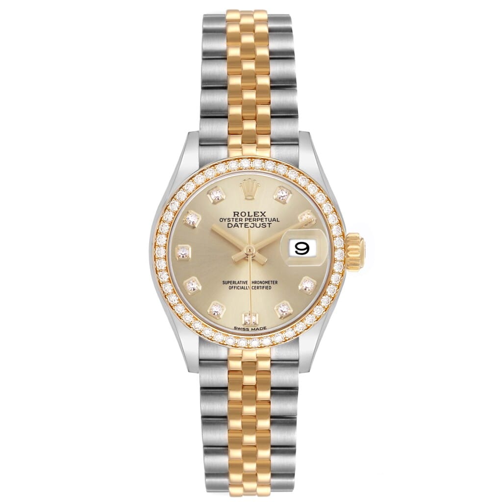 Datejust (Reference 279383RBR). A 28mm stainless steel yellow gold diamond-set wristwatch with date. 2019