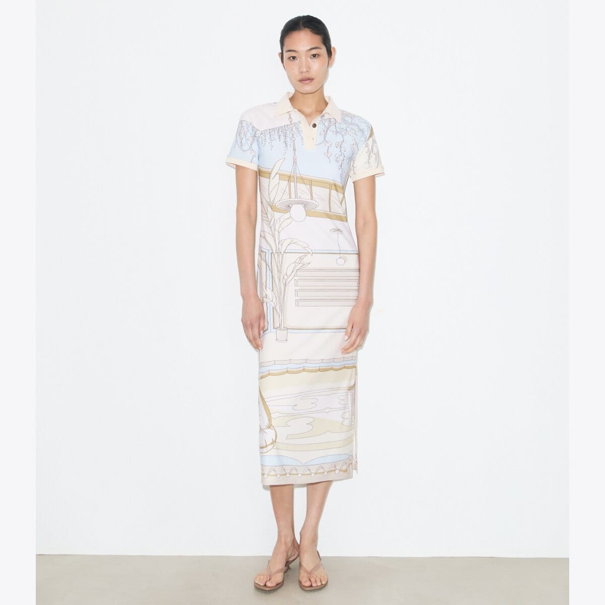 Printed Mesh Polo Dress