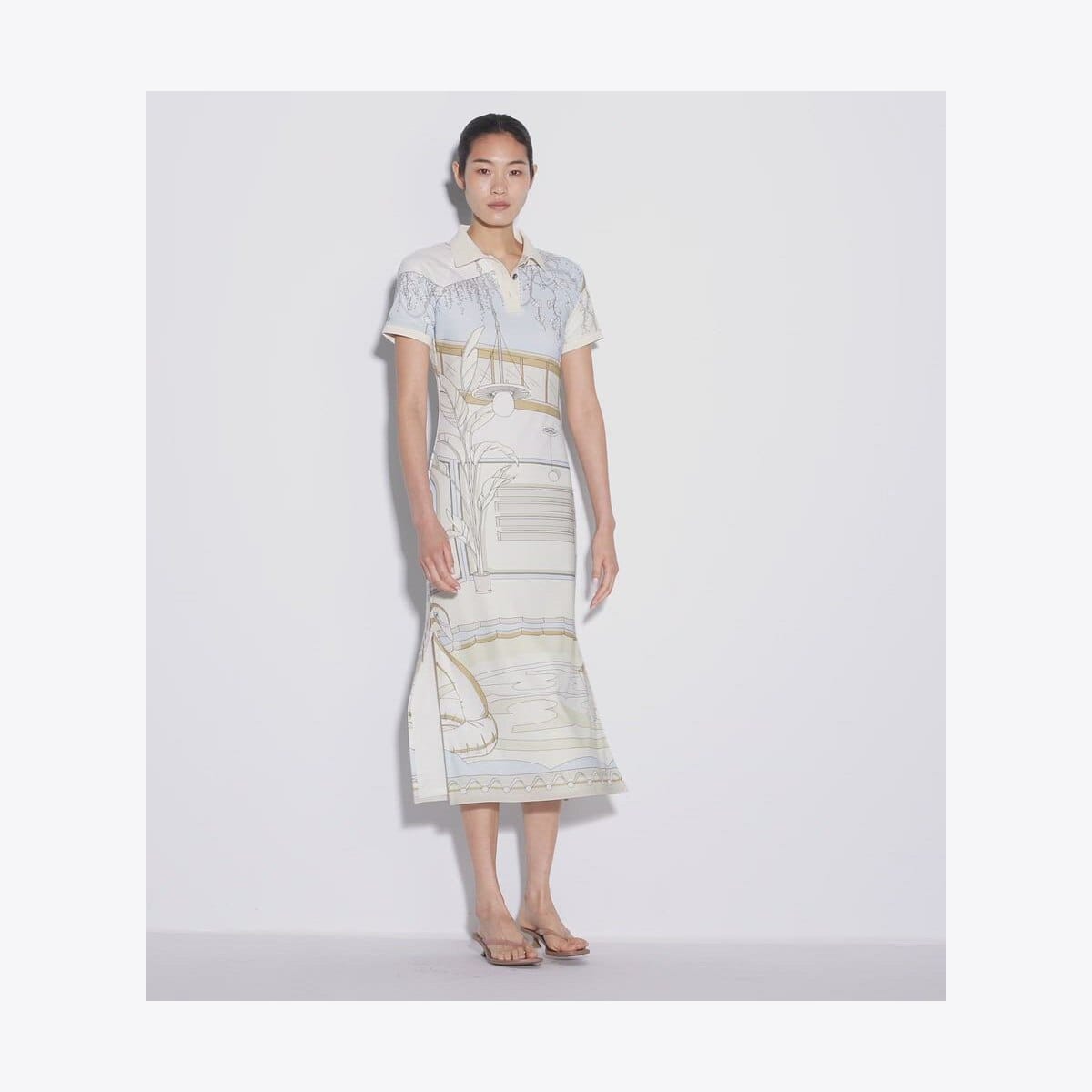 Printed Mesh Polo Dress
