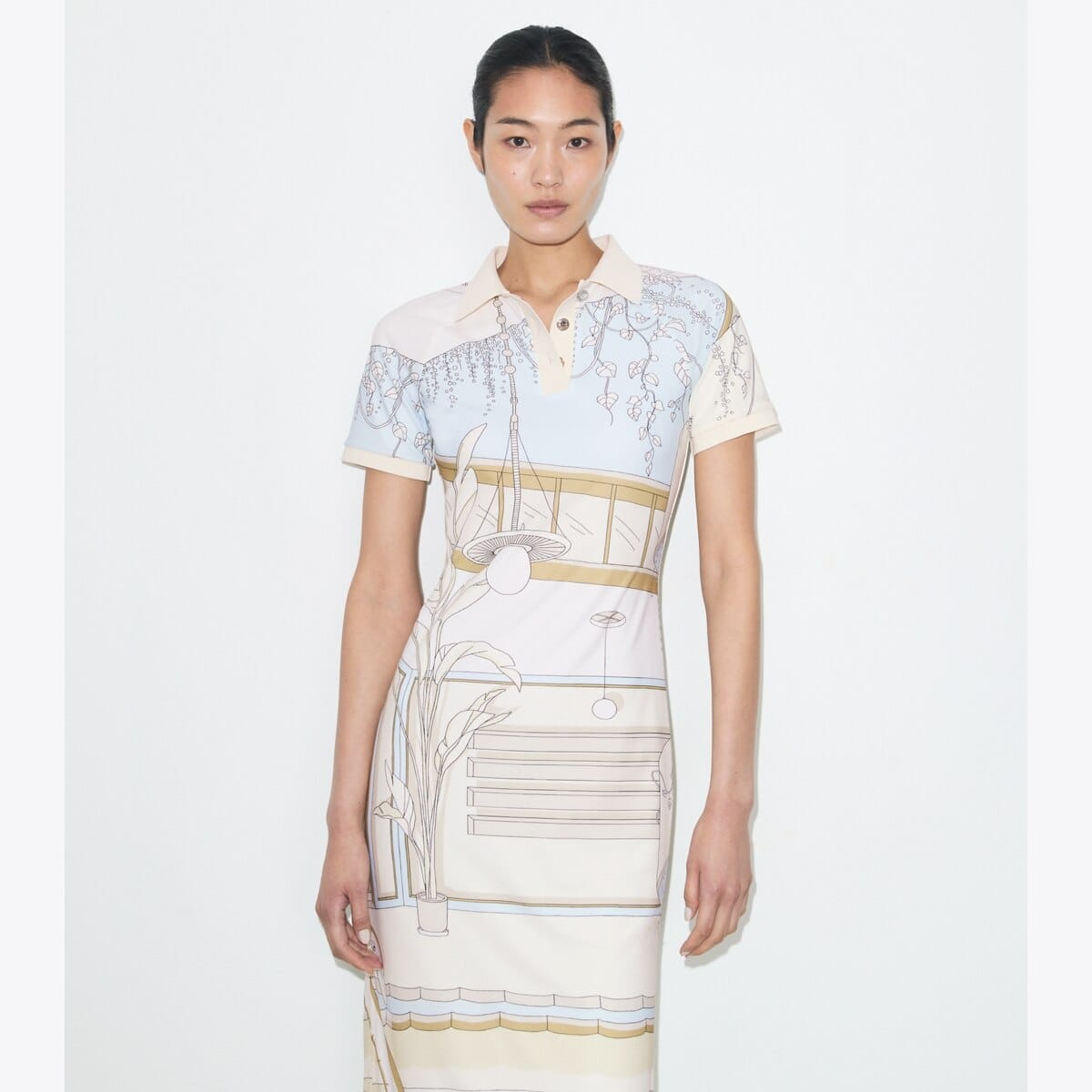 Printed Mesh Polo Dress