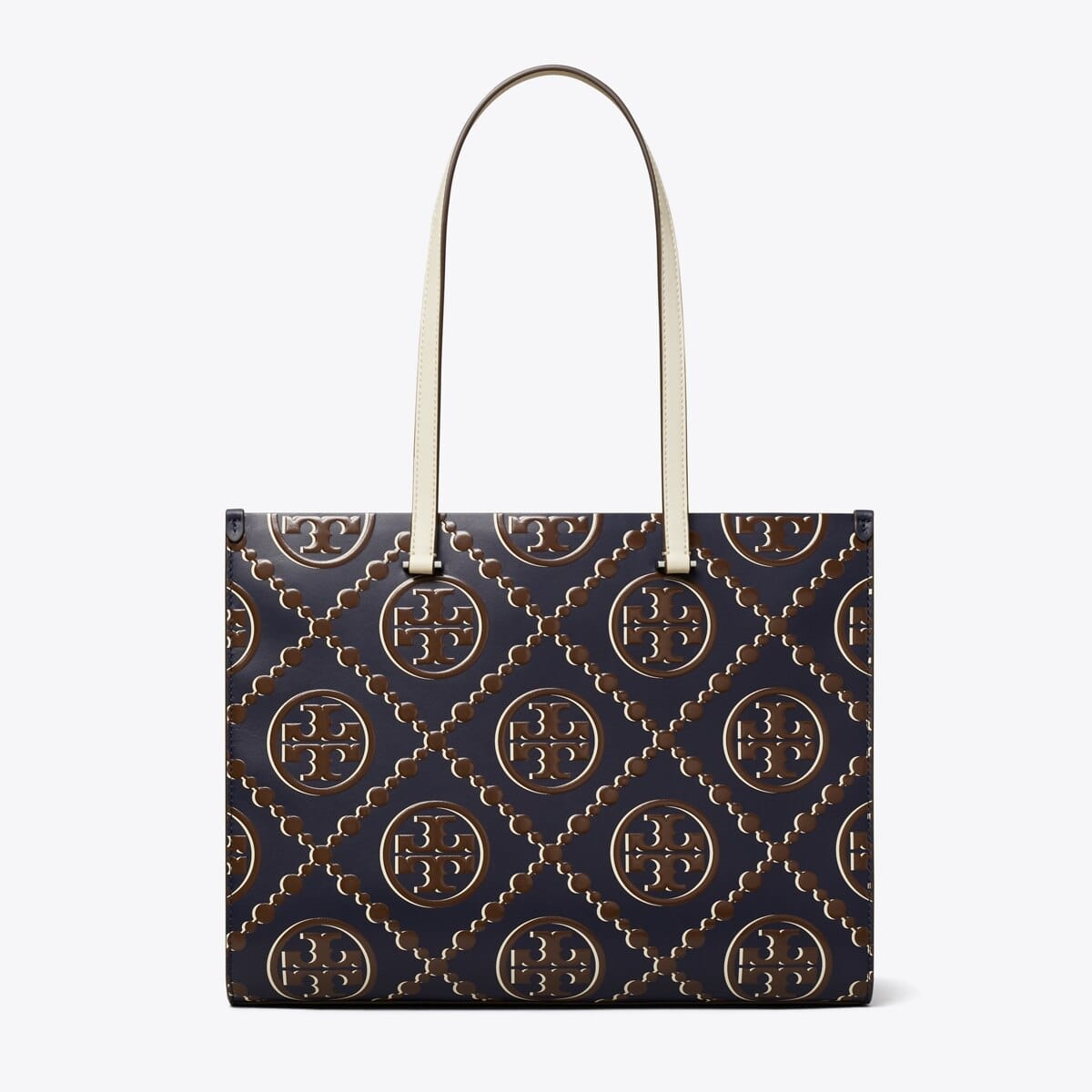 T Monogram Contrast Embossed Tote