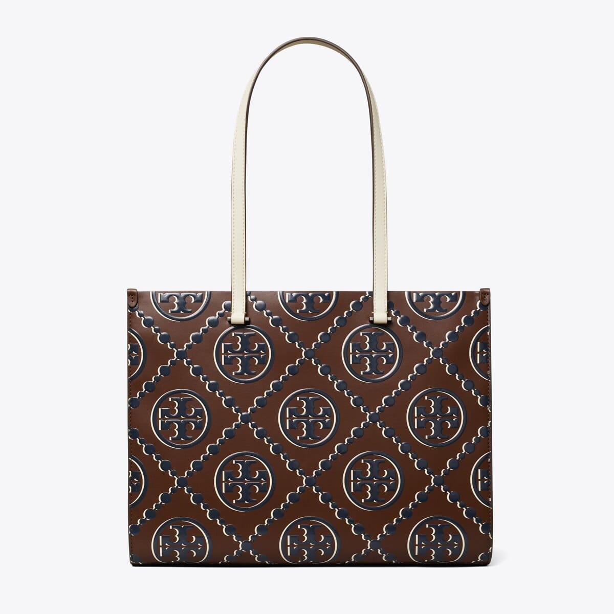 T Monogram Contrast Embossed Tote