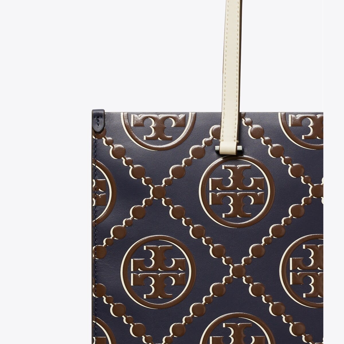 T Monogram Contrast Embossed Tote