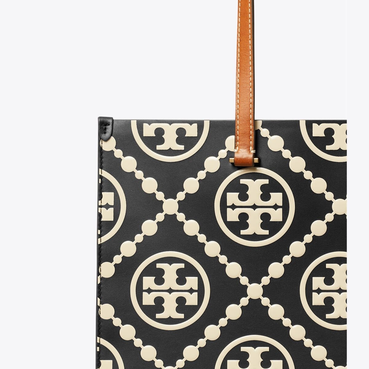 T Monogram Contrast Embossed Tote