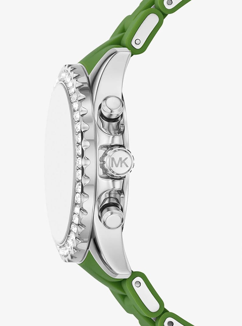 Oversized Everest Pavé Silver-Tone and Silicone Watch