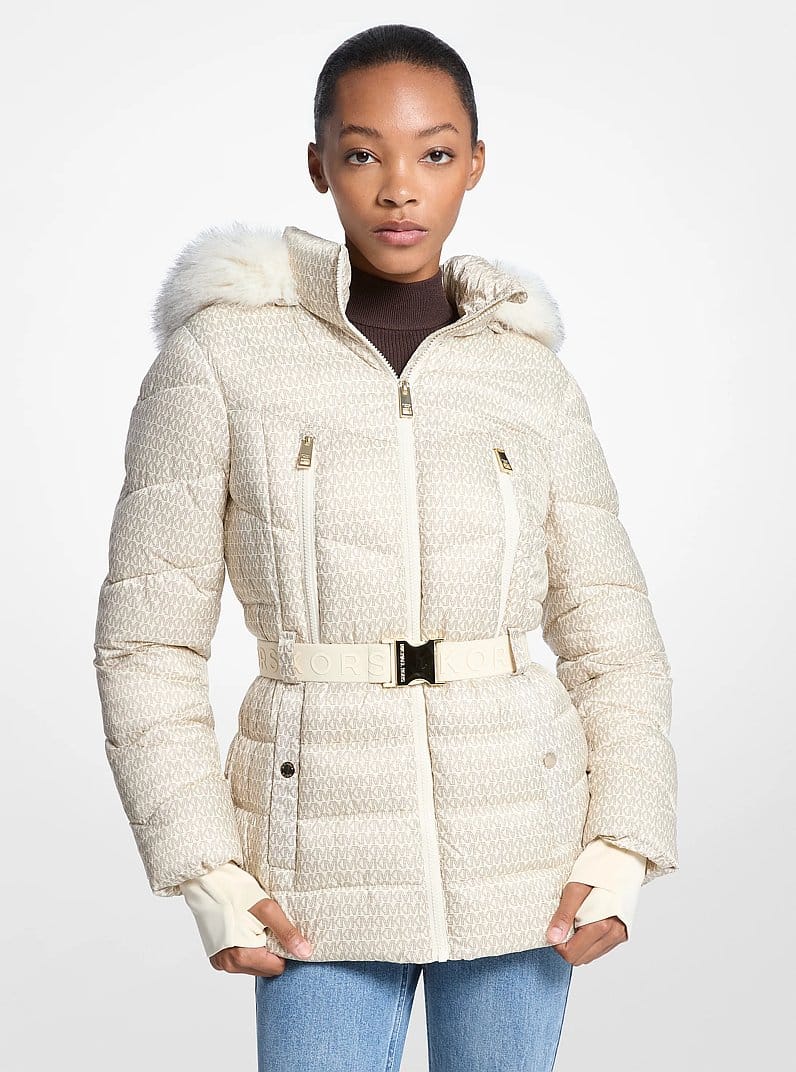 Faux Fur Trim Belted Puffer Jacket