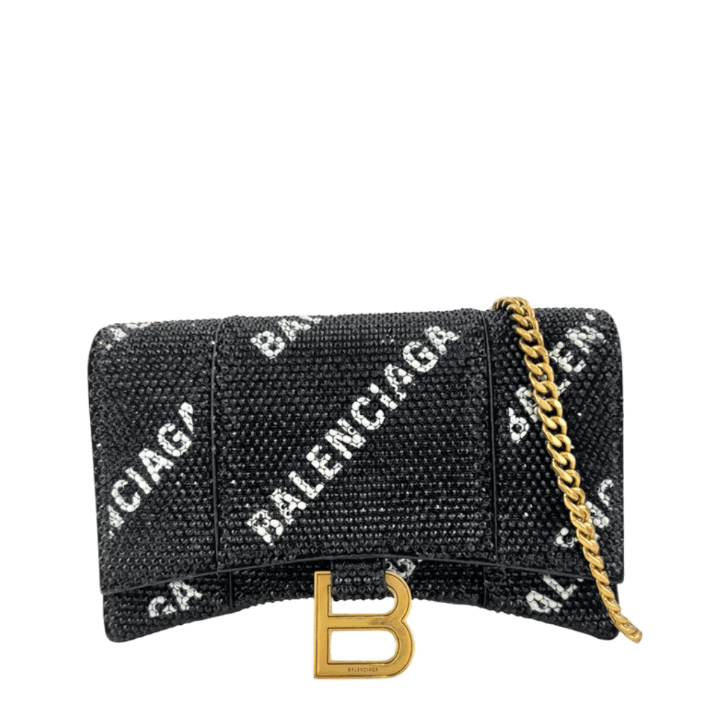 Balenciaga Hourglass Wallet On Chain Black Suede