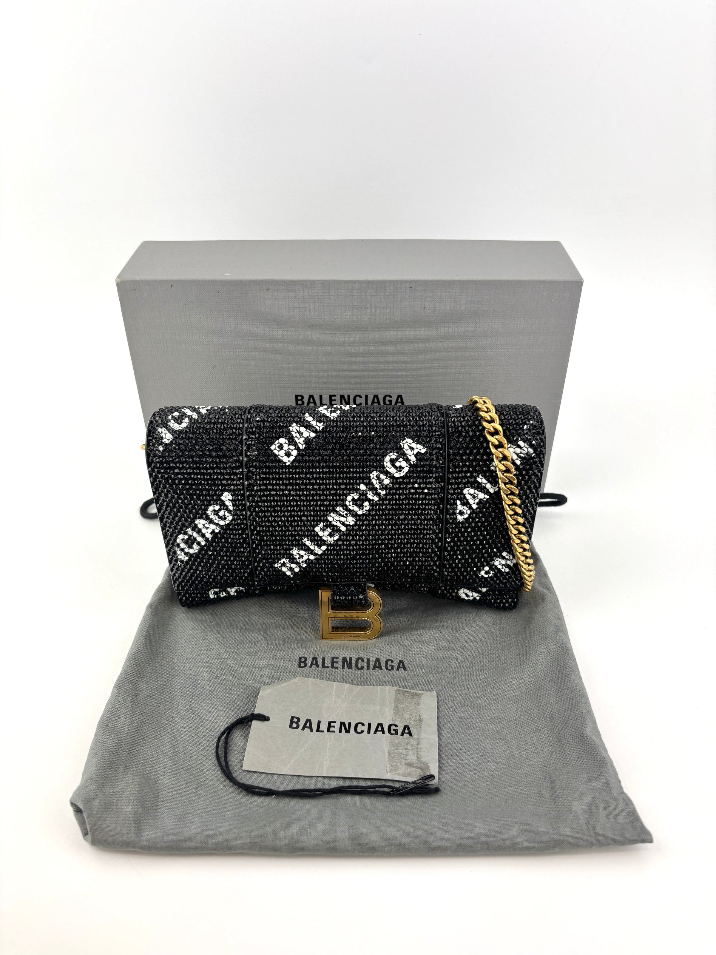 Balenciaga Hourglass Wallet On Chain Black Suede