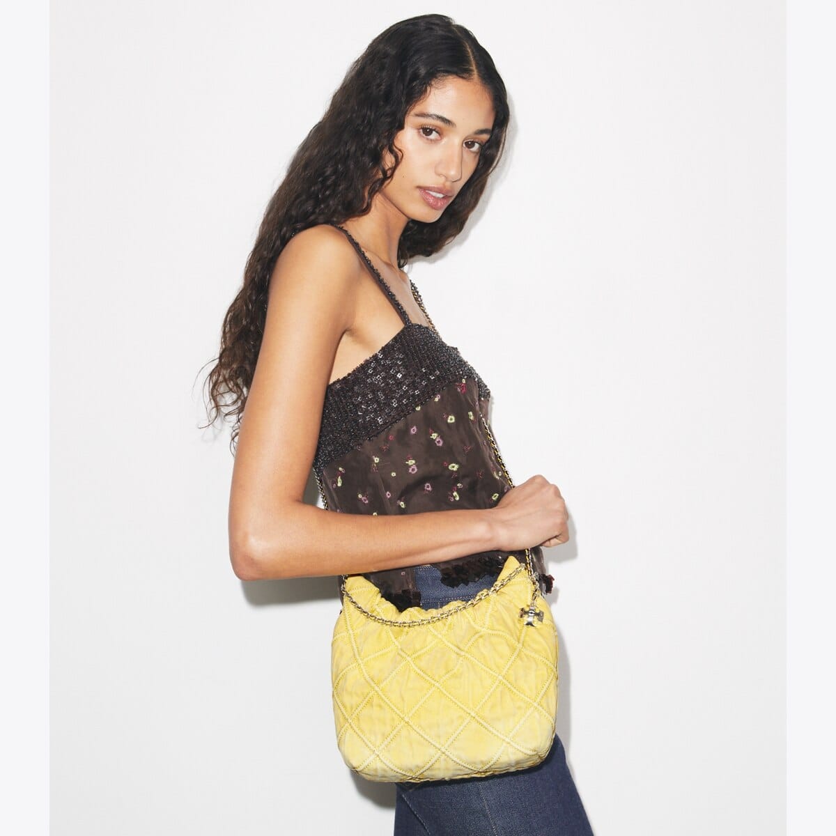 Mini Fleming Soft Denim Hobo Bag
