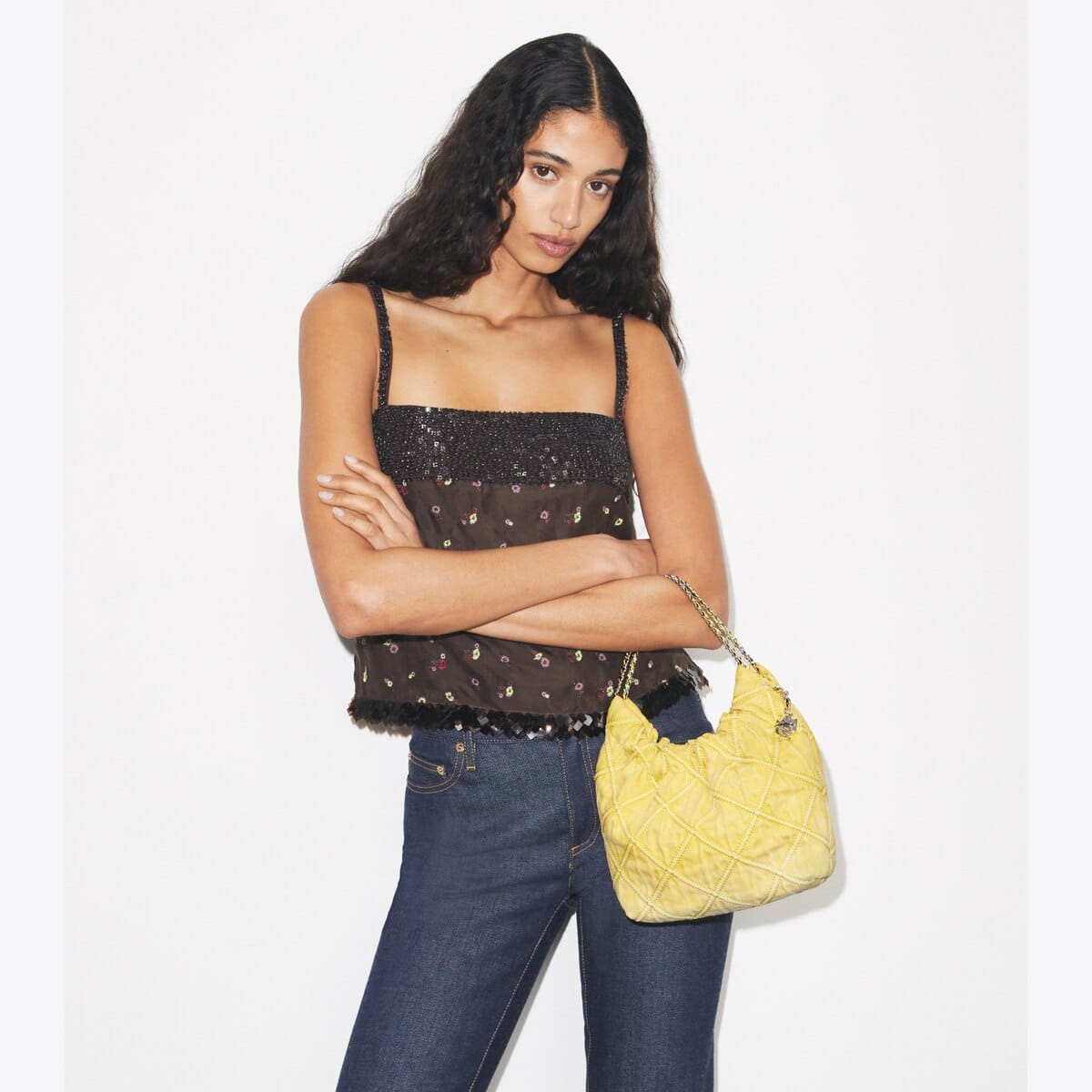 Mini Fleming Soft Denim Hobo Bag