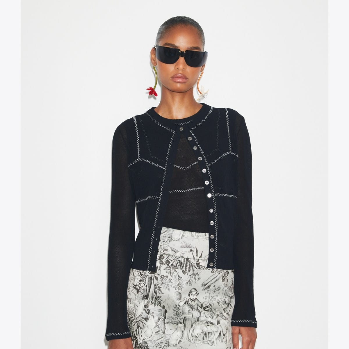 Cotton And Nylon Mesh Cardigan