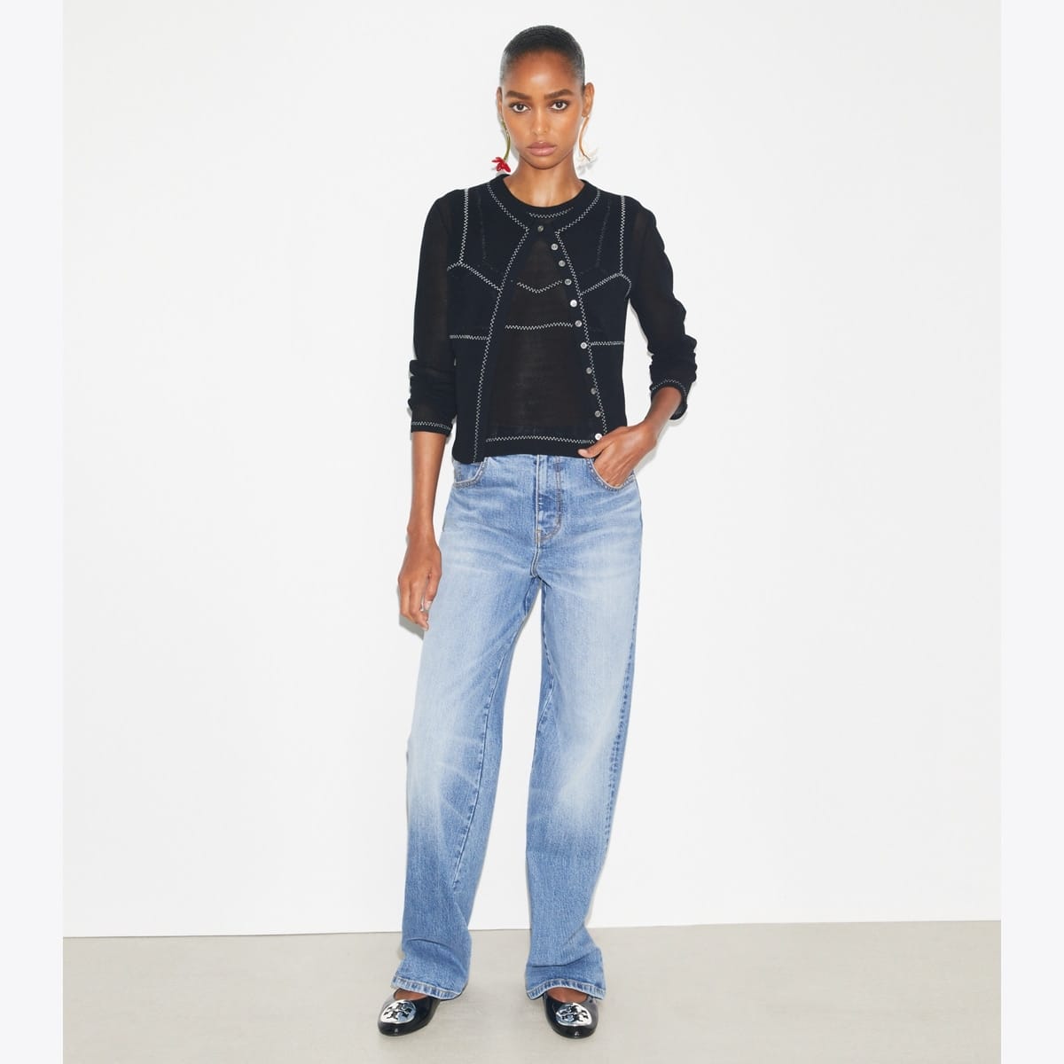 Cotton And Nylon Mesh Cardigan