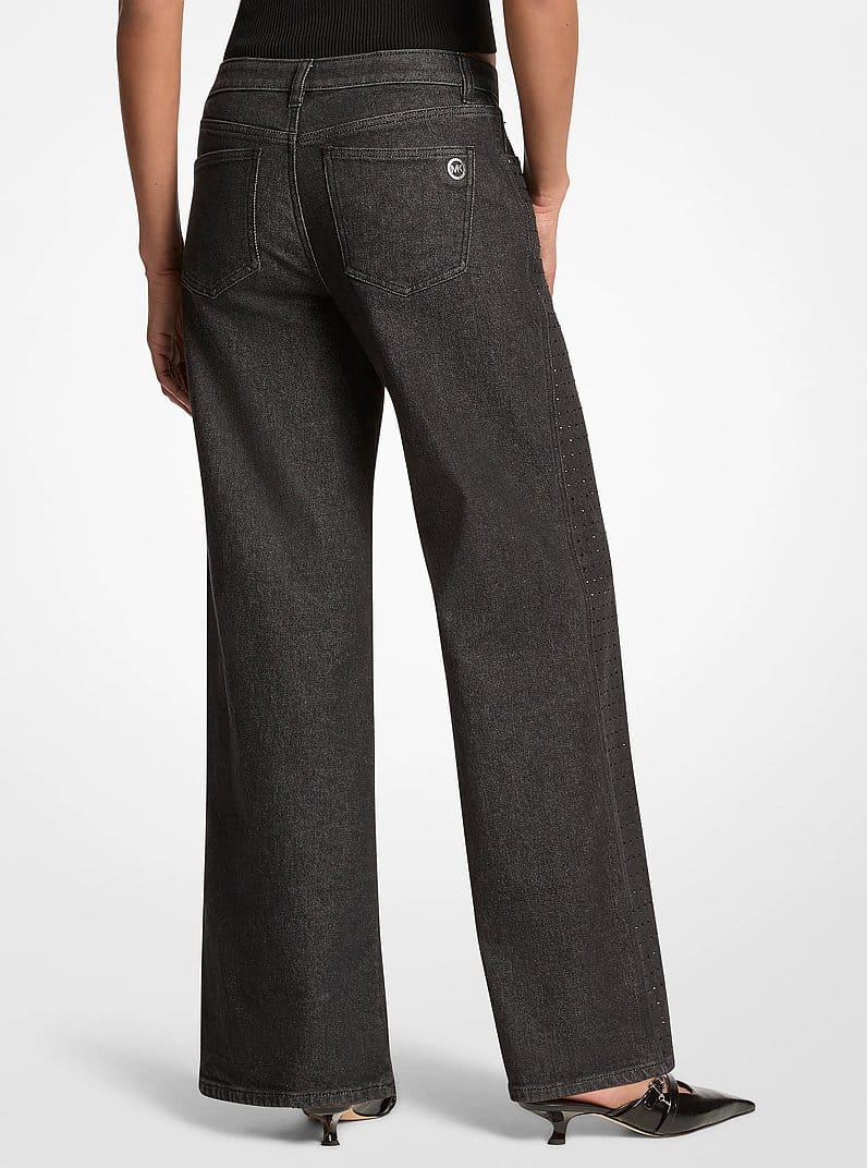 Studded Stretch Denim Wide-Leg Jeans