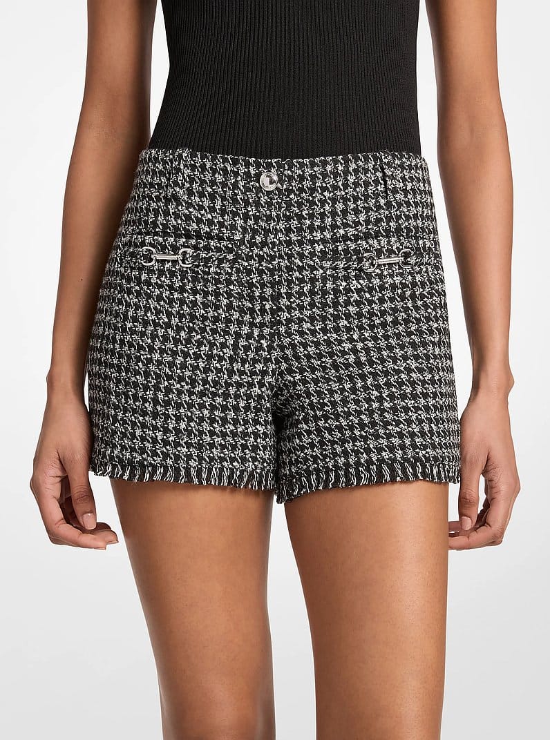 Houndstooth Jacquard Frayed Shorts