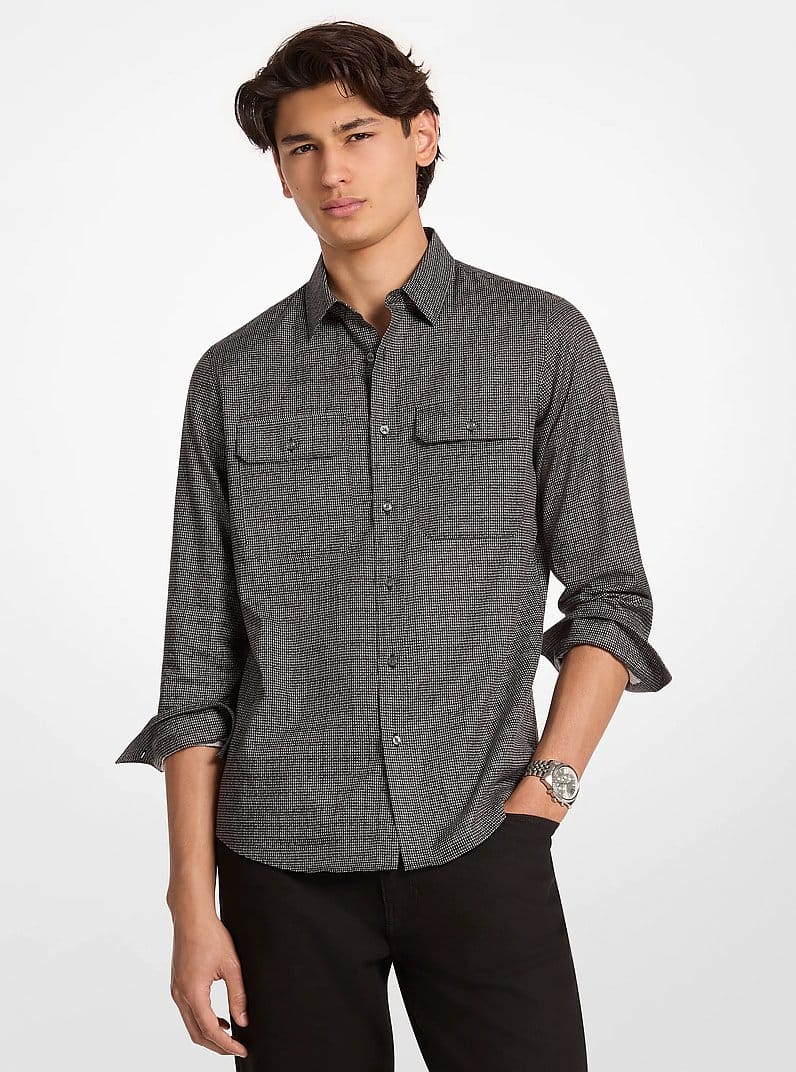 Houndstooth Print Cotton Shirt