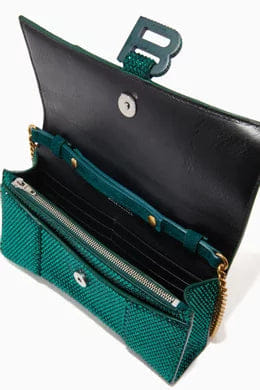 Balenciaga Hourglass Wallet on Chain in Rhinestones Suede Calfskin