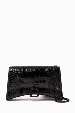 Balenciaga Hourglass Chain Shoulder Bag in Shiny Crocodile Embossed Calfskin