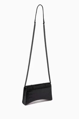 Balenciaga Hourglass Chain Shoulder Bag in Shiny Crocodile Embossed Calfskin