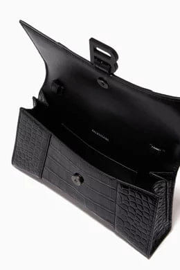 Balenciaga Hourglass Chain Shoulder Bag in Shiny Crocodile Embossed Calfskin