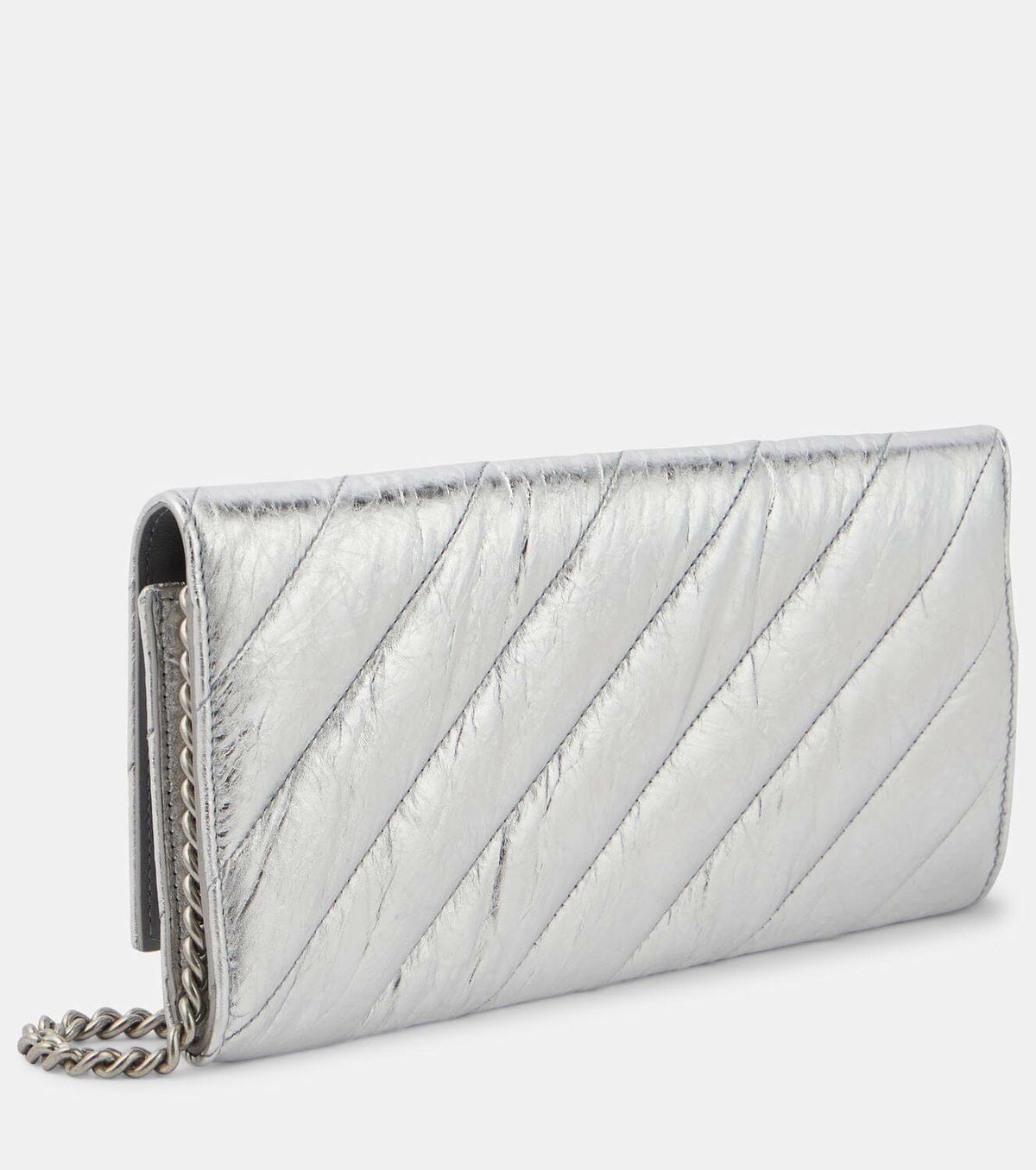 Balenciaga Crush metallic leather wallet on chain